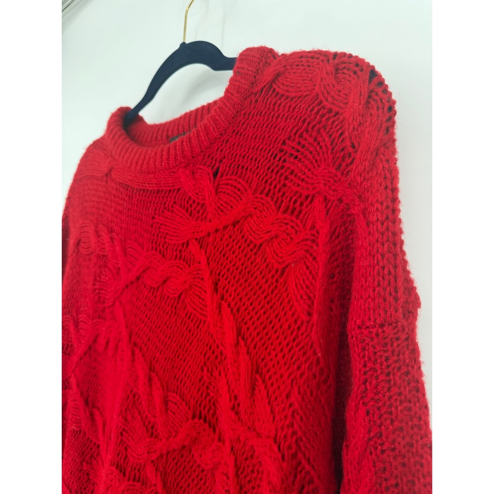 Alcott Design Red Cable Knit Wool Blend Crew Neck Sweater Womens Medium